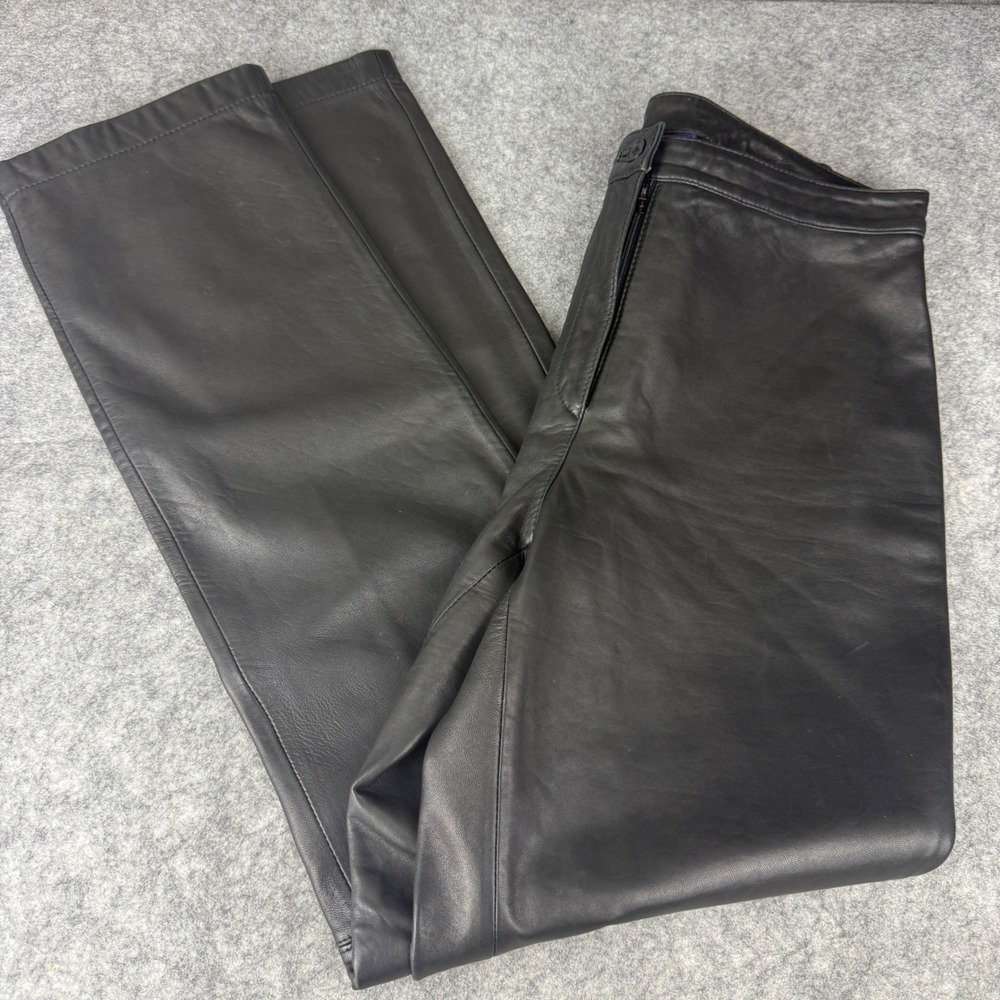 The Limited Black Genuine Leather Straight Leg Trousers High Rise Pants Womens 6